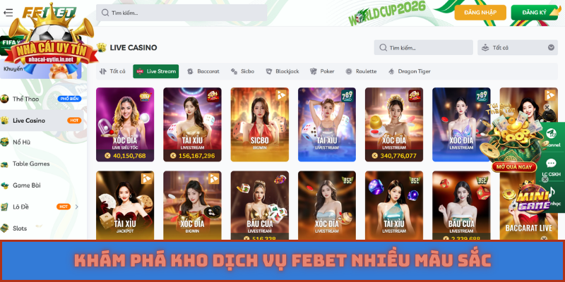 Khám phá kho dịch vụ Febet nhiều màu sắc